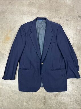 Vintage Burberrys’ 100% Pure Wool Notch Lapel Navy Blue Blazer
